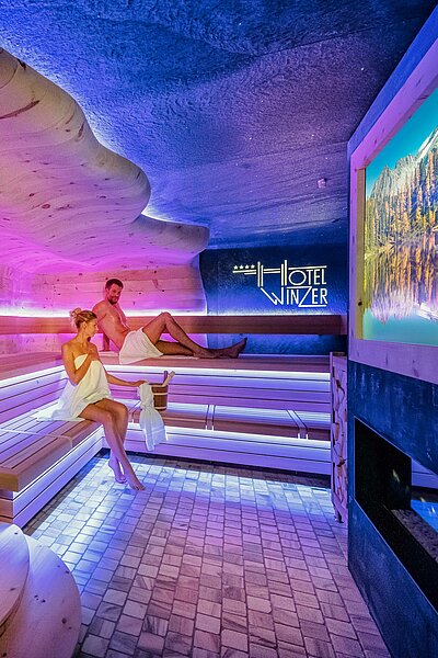 Zirben-Wohnzimmer im Edelstein-Spa des Wellnesshotel Winzer