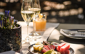 A fresh breakfast on the terrace at the Adults Only Hotel Winzer