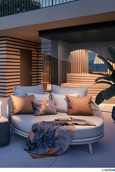 Jetzt haben wir euch einiges über unsere neuen Suiten erzählt – jetzt zeigen wir euch die mega tolle Terrasse der Private Cinema Suite 72 m² nur für euch. Mit Whirlpool. Mit Sauna.