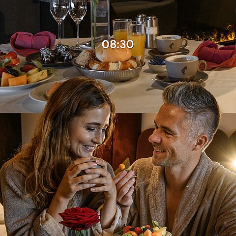 Von früh bis spät ein Genussmoment nach dem anderen.Frühstück im Zimmer. Etwas Süßes zum Teilen. Kleine Köstlichkeiten zwischendurch. Ein feines Dinner am Abend.