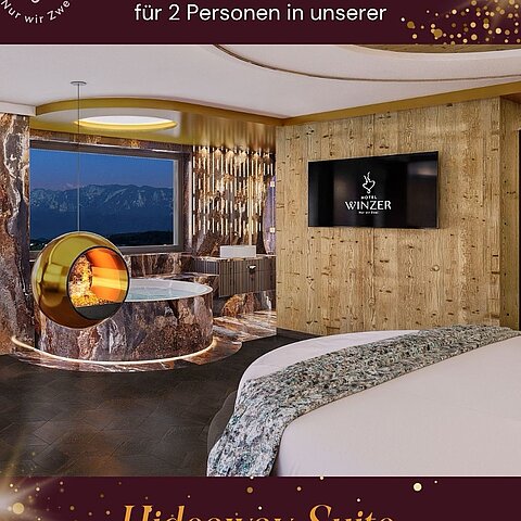 ️ Unser GEWINNSPIEL ist beendet️ Gewinnt 2 Übernachtungen für 2 Personen von 01.10. bis 03.10.2026 in unserer neuen Hideaway Suite Mehr Raum. Mehr Ruhe. Und ganz viel Zeit für euch zwei.